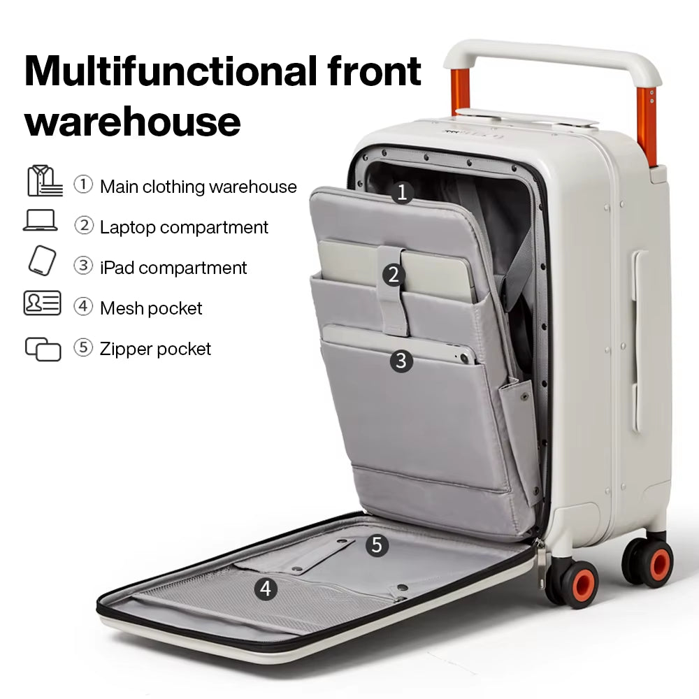 New Design Wide Handle Suitcase Men Carry-On Luggage Women Travel Trolley Case 20 Inch Cabin PC Aluminum Frame M9275