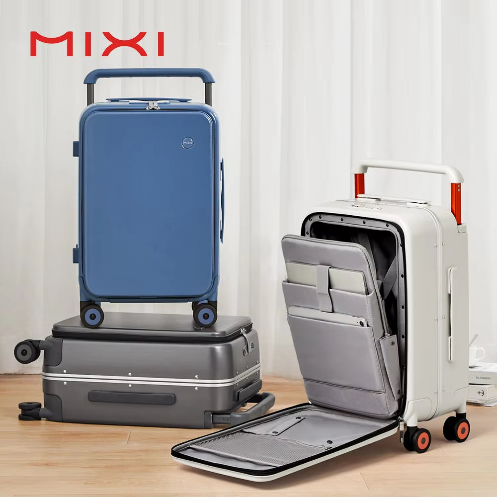 New Design Wide Handle Suitcase Men Carry-On Luggage Women Travel Trolley Case 20 Inch Cabin PC Aluminum Frame M9275